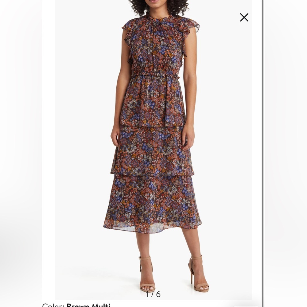 Size 10 new Floral Ruffle Tiered Midi Dress
Julia Jordan fall brown